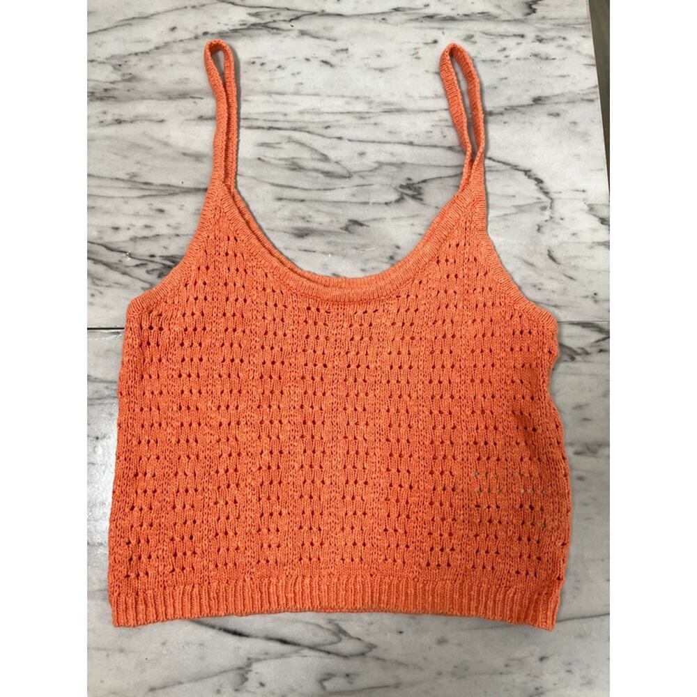Madewell Coral Knit Sweater Tank Top Medium Crochet Cotton Cami